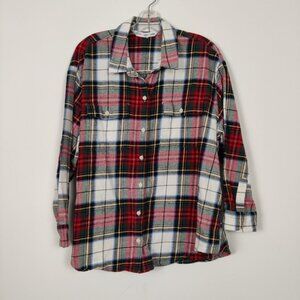 Old Navy The Boyfriend Shirt Red White Christmas 100% Cotton Women's Size XL